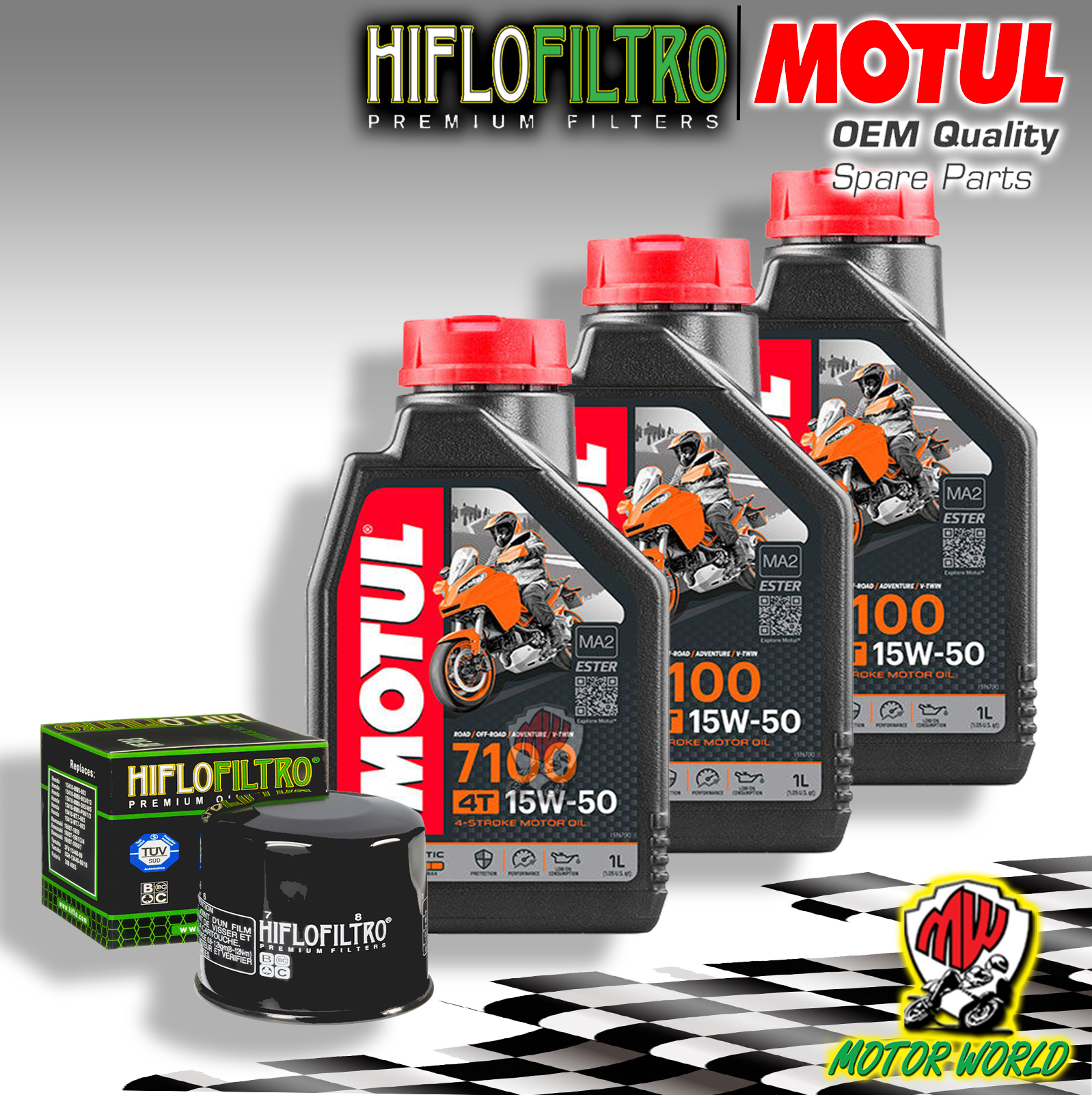 Motul 7100 15W-50 4T Engine Oil Change Kit: BMW R1200GS '04-'12, Adventure  '05-'13, R nineT