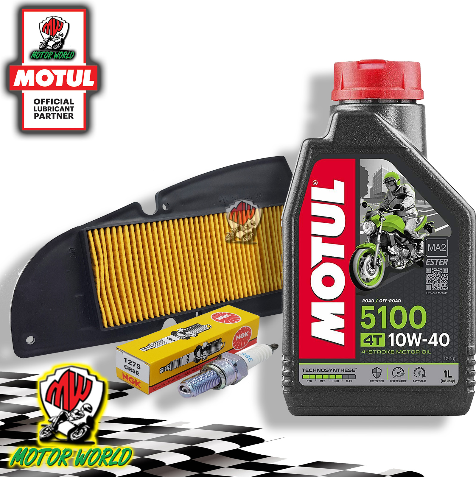 Kit tagliando MOTUL 5100 10W40 filtro aria candela SYM HD2 I 200 2014